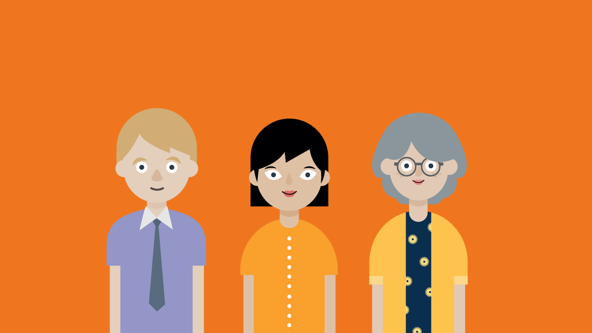 Cartoon image of teachers on orange backgroud