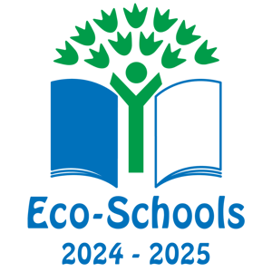 Eco Schools 2024-2025 logo book graphic in green and blue