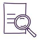 DBS paperwork icon with a magnifying glass on a transparent background