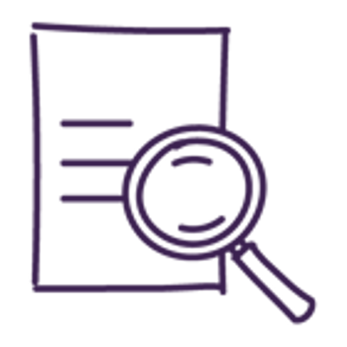 DBS paperwork icon with a magnifying glass on a transparent background
