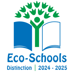 Eco Schools 2024-2025 logo book graphic in green and blue