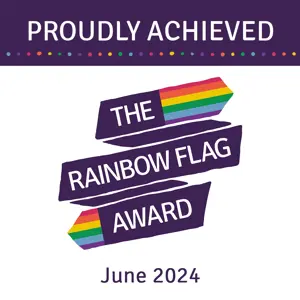 Proudly Achieved - The Rainbow Flag Award June 2024 logo
