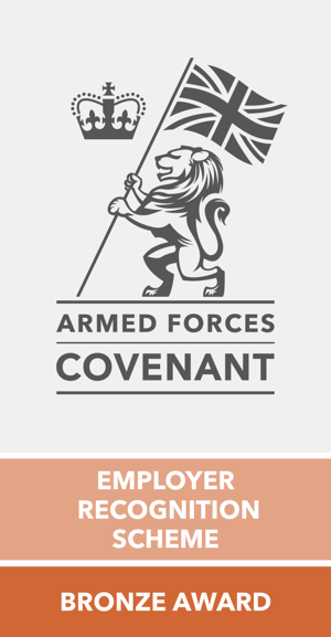Armed Forces Covenant Bronze logo, a lion holding the British flag