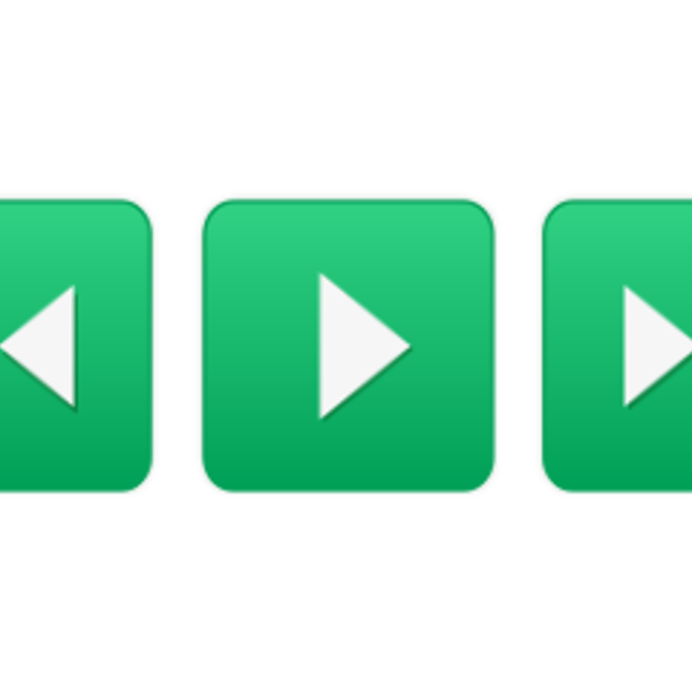 Green rewind, play and forward buttons