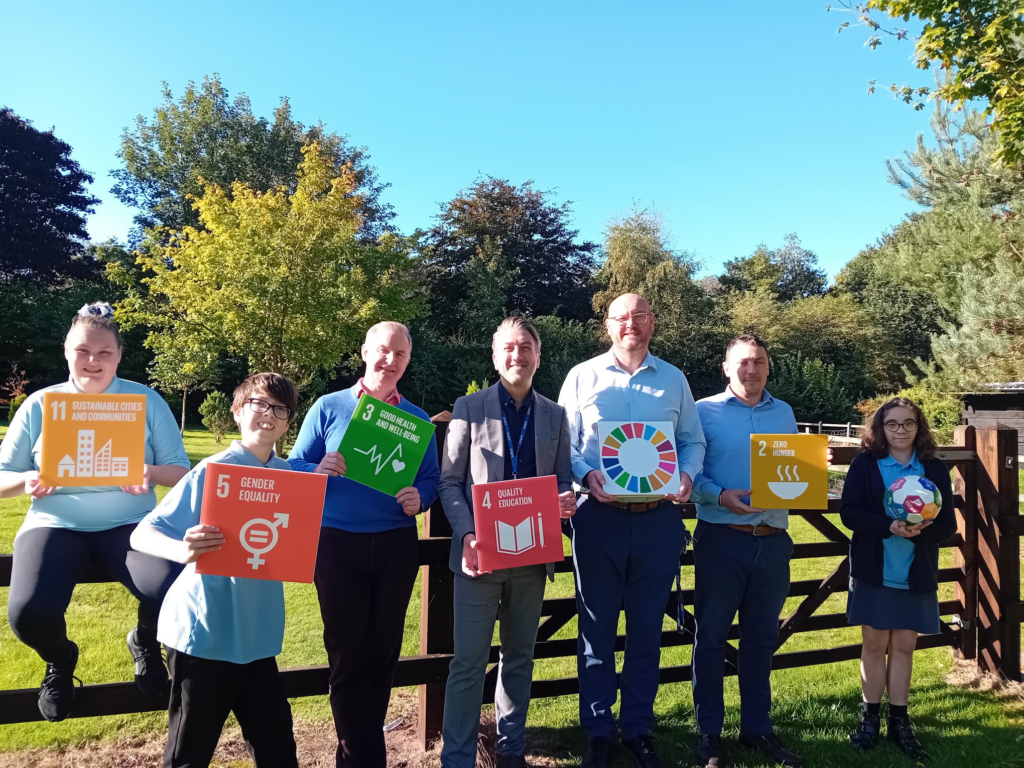 Pupils from Pontville School celebrating Global Goals Week