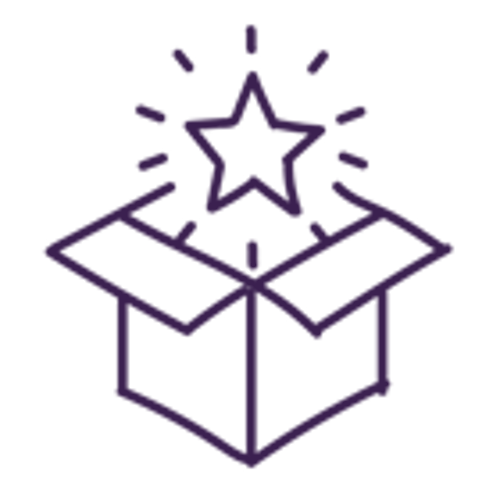 Open box icon with a star coming out of the top on a transparent background