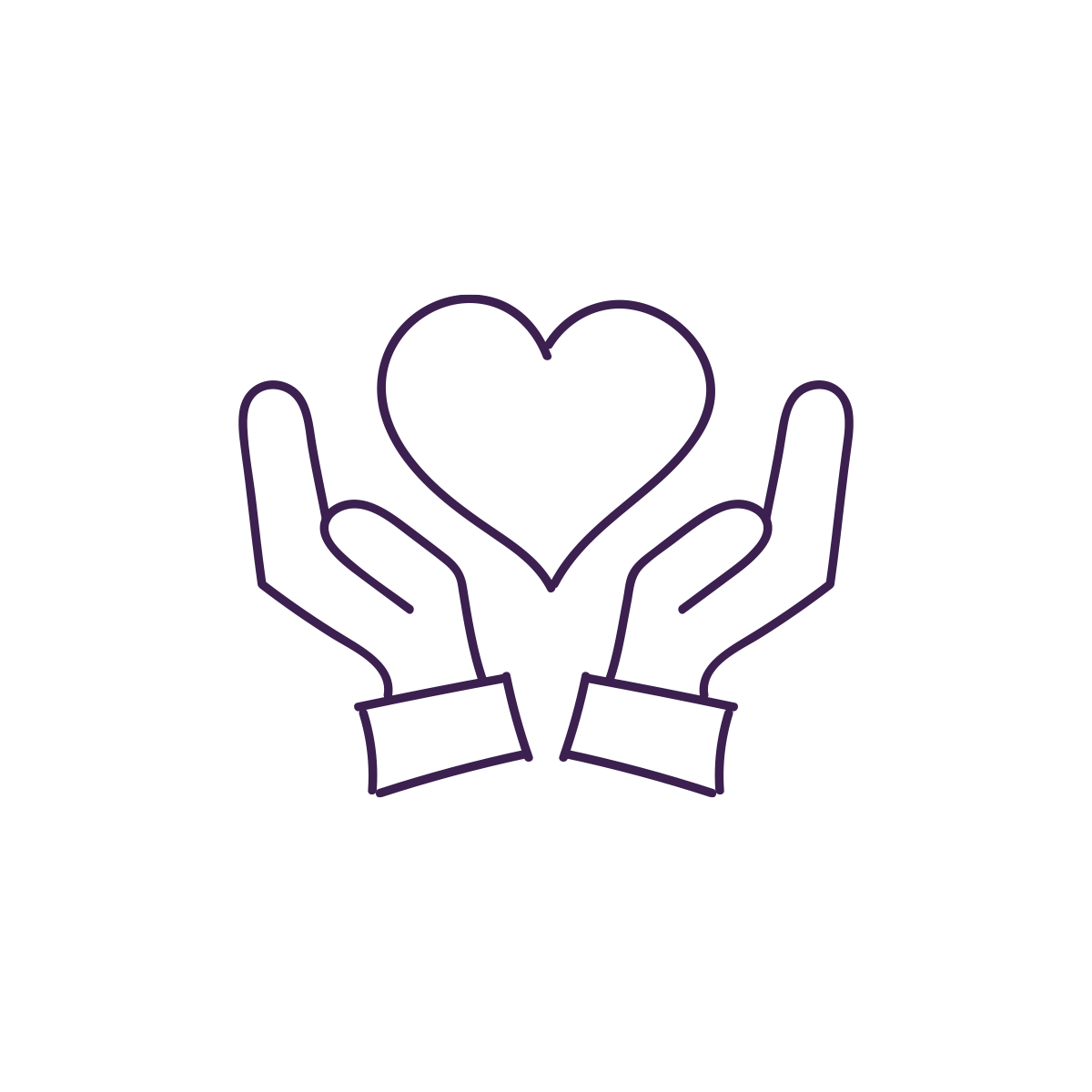 Icon of two hands being held up with love heart in the middle on a transparrent background 