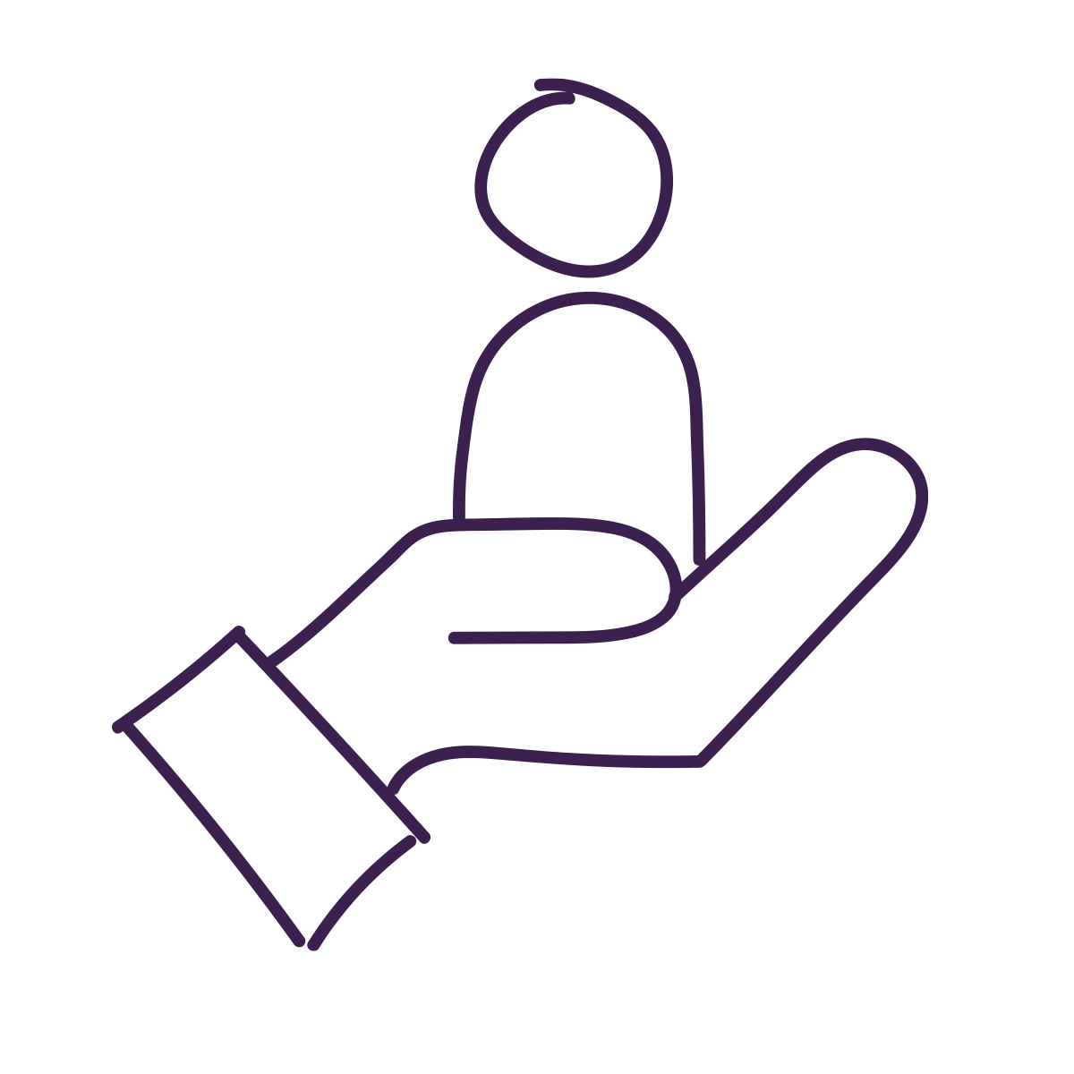 Supportive doodle of a hand with the outline of a person in the palm of it