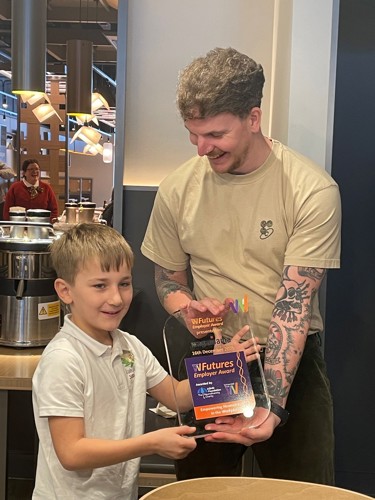 Lakeside School pupils present wagamama with the Futures Employer Award