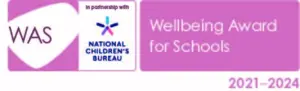 Wellbeing Award for Schools (WAS) National Children's Bureau logo - 2021-2024