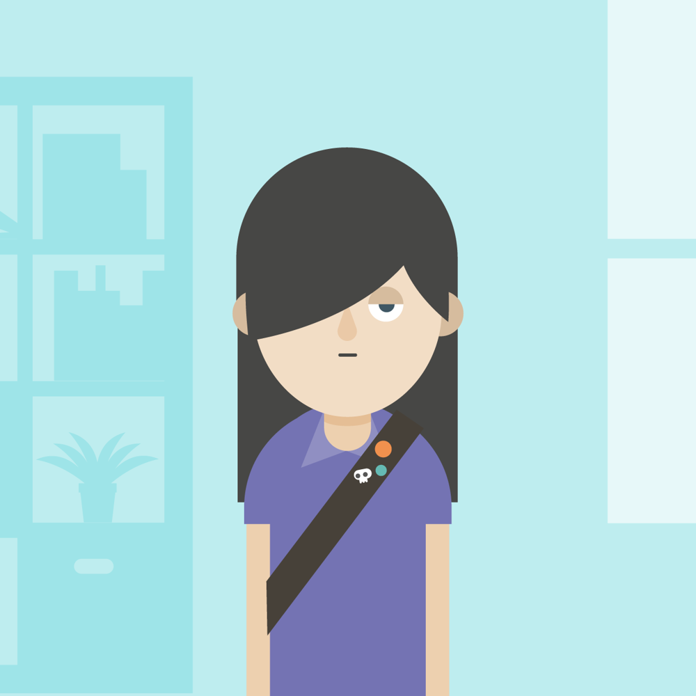 Cartoon character of young girl with black hair