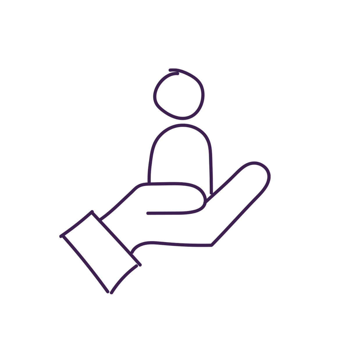 Supportive doodle of a hand with the outline of a person in the palm of it