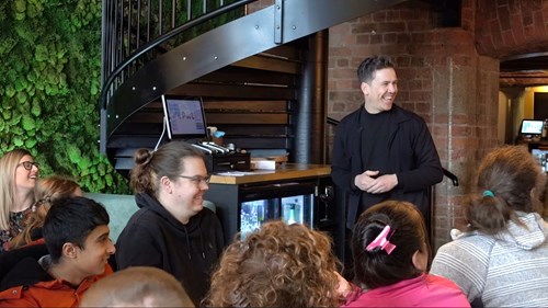 Barries bros giving a talk to Witherslack Group students in their office