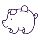 Money box icon in the shape of a pig with a coin on a transparent background