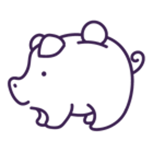 Money box icon in the shape of a pig with a coin on a transparent background